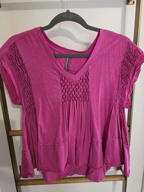 Anthropologie Fuchsia Smocked V-Neck Tiered Tunic